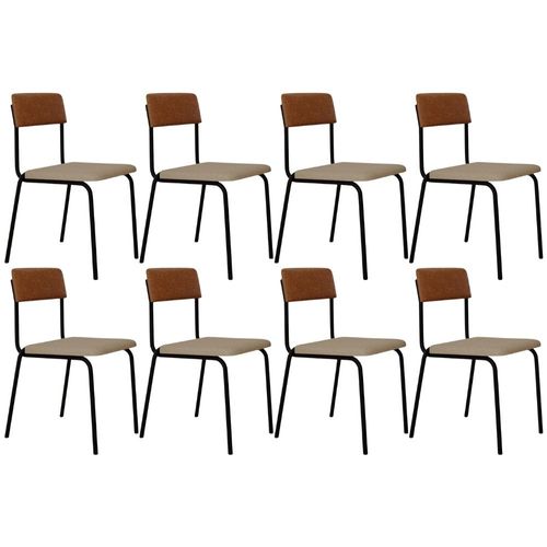 Kit 08 Cadeiras Estofada Para Sala de Jantar Sense Preto C01 Linho Areia Courino Caramelo - Lyam Decor