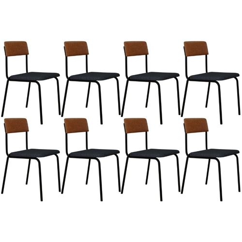 Kit 08 Cadeiras Estofada Para Sala de Jantar Sense Preto C01 Linho Cinza Courino Caramelo - Lyam Decor
