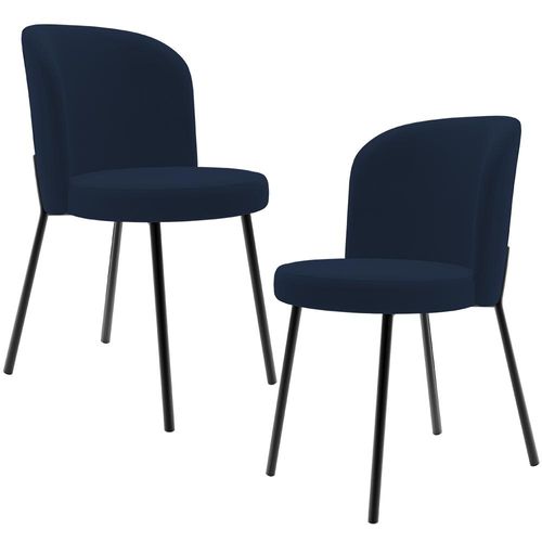 Kit 2 Cadeiras Sala de Jantar Estofada Gavi L02 Suede Azul Marinho - Lyam Decor