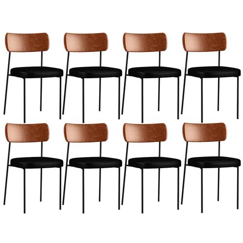 Kit 08 Cadeiras Para Sala De Jantar Melina L02 Couríssimo Camel Couríssimo Preto - Lyam Decor
