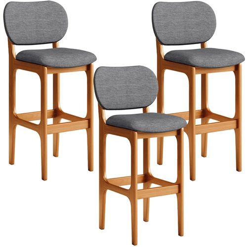 Kit 3 Banquetas Alta Bar Cozinha Sala Jantar Fixa Betta L02 Imbuia Linho Cinza Escuro - Lyam Decor