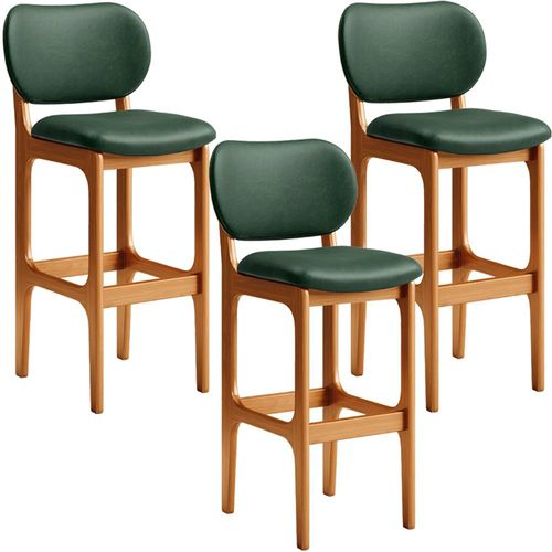 Kit 3 Banquetas Alta Bar Cozinha Sala Jantar Fixa Betta L02 Imbuia Facto Verde Musgo - Lyam Decor