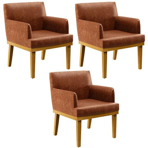Kit 3 Poltronas Decorativas Para Sala De Estar E Recepção Beatriz W01 Couríssimo Camel - Lyam Decor