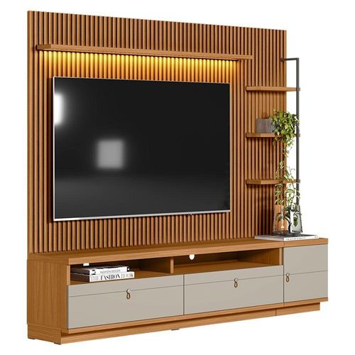 Painel Para Tv Até 75 Polegadas Ripado Com Rack E Módulo Direito Nature E Off White D'rossi