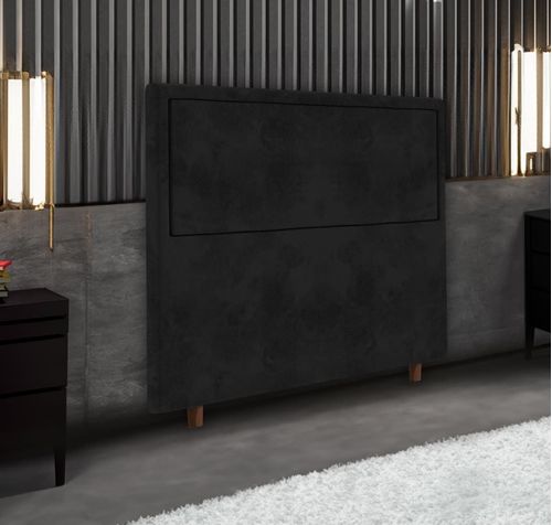 Cabeceira Solteiro Portobel Evelyn 88cm Madeira Pinus Tecido Suede Design Minimalista Preto