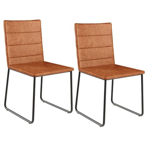 Kit 02 Cadeiras Decorativa Estofada Para Sala De Jantar Preto Maya L02 Couríssimo Camel - Lyam Decor