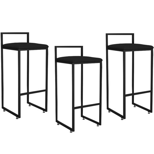 Kit 03 Banquetas Alta Para Cozinha Sala De Jantar Hanna L02 Preto Corano Preto - Lyam Decor