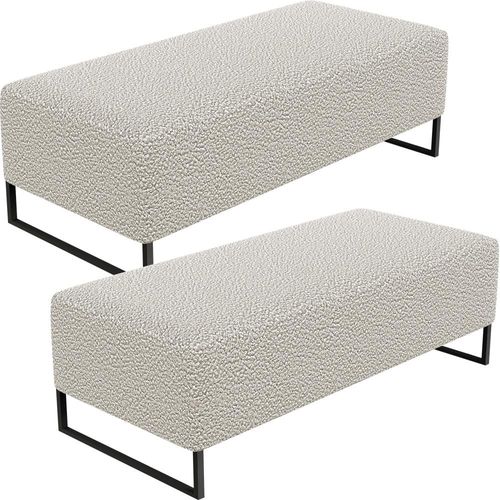 Kit 02 Puffs Decorativo Sala de Estar Bali W01 Base Ferro 120x50 cm Bouclê Creme - Lyam Decor