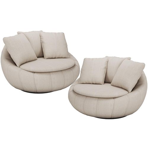 Kit 02 Poltronas Para Sala De Estar Decorativa Giratória Kira M03 Linho Bege - Lyam Decor