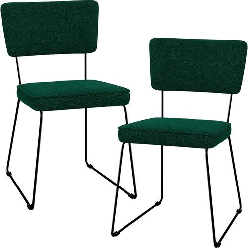 Kit 02 Cadeiras Decorativas Estofada Base De Aço Allana L02 Bouclê Verde - Lyam Decor
