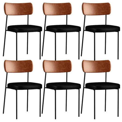 Kit 06 Cadeiras Para Sala De Jantar Melina L02 Couríssimo Camel Couríssimo Preto - Lyam Decor