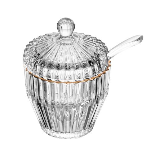 Açucareiro com Colher Wolff Império 8x8x11cm Cristal com Fio de Ouro