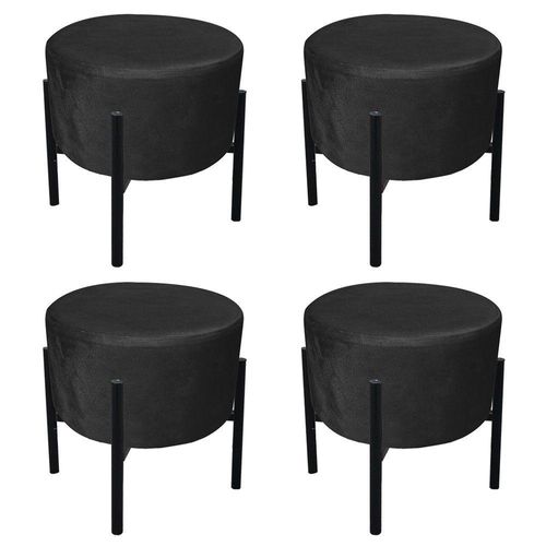Kit 04 Puffs Iron Suede Preto Base Palito D´rossi
