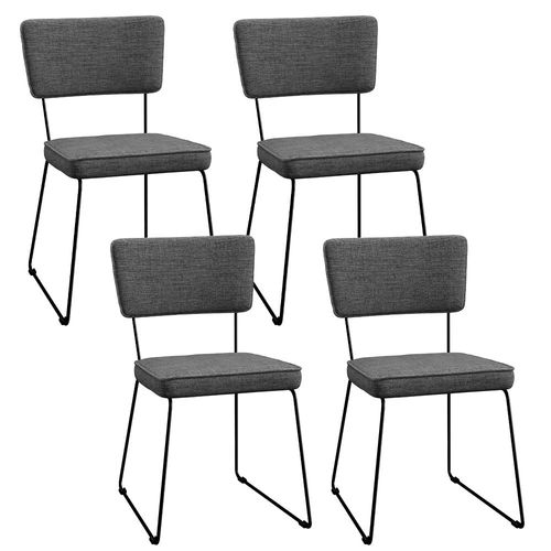 Kit 04 Cadeiras Decorativa Estofada Para Sala Base Em Aço Allana L02 Linho Cinza Escuro - Lyam Decor