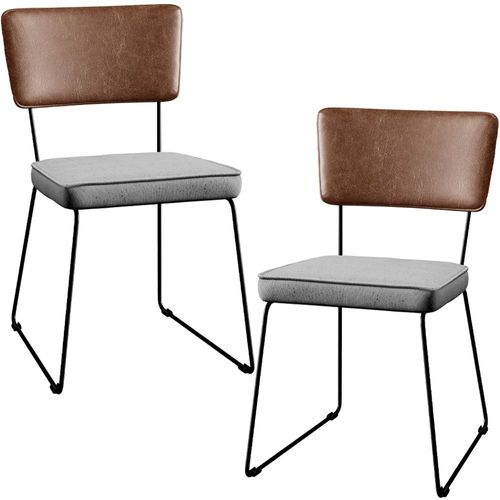 Kit 02 Cadeiras Decorativas Sala De Jantar Allana L02 Couríssimo Marrom Linho Cinza - Lyam Decor