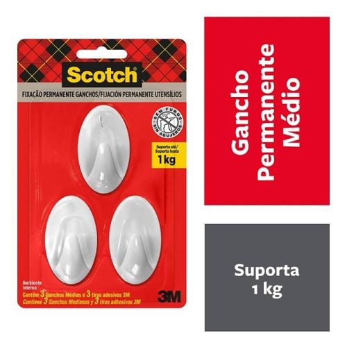 Gancho 3M SCOTCH Medio Branco 3 Unidades