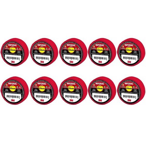 Kit 10 Fita Isolante 3M Imperial 18MM X 20M Vermelha