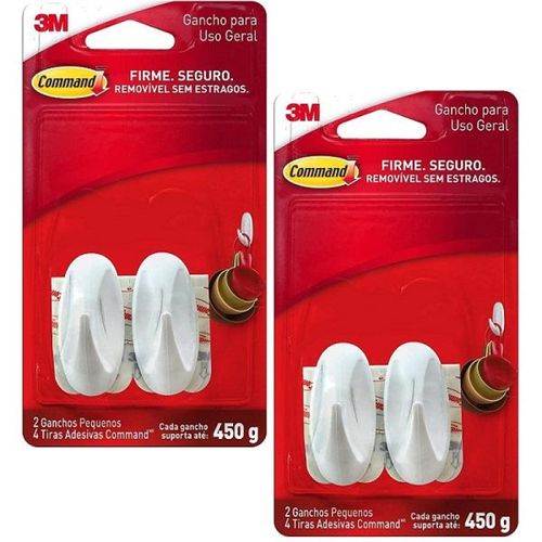 Kit com 4 Gancho Adesivo Command Branco Pequeno ATE 450G 3M