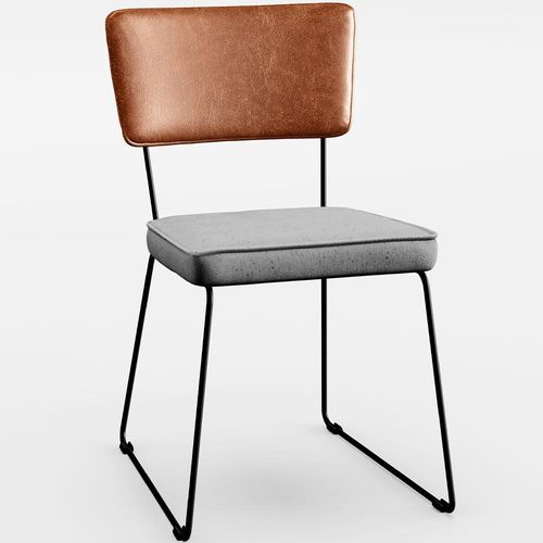 Cadeira Decorativa Estofada Sala Jantar Allana L02 Couríssimo Camel Linho Cinza - Lyam Decor