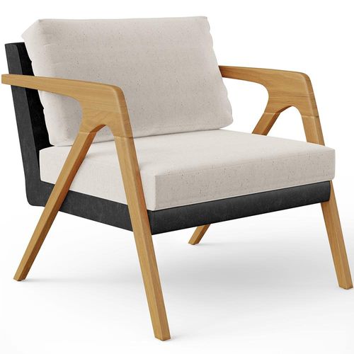 Poltrona Decorativa Para Sala De Estar Pietra L02 Couríssimo Preto Linho Cru - Lyam Decor