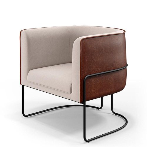 Poltrona Decorativa Fixa Base Aço Preto Betina D02 Linho Bege C-107 Corano Marrom B-38 - Lyam Decor