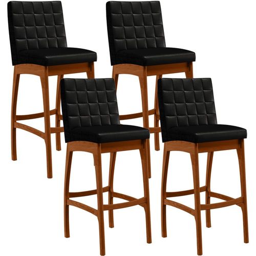 Kit 04 Banquetas Altas Para Cozinha Sala de Jantar Fixa Mila L02 Facto Preto Metalizado - Lyam Decor