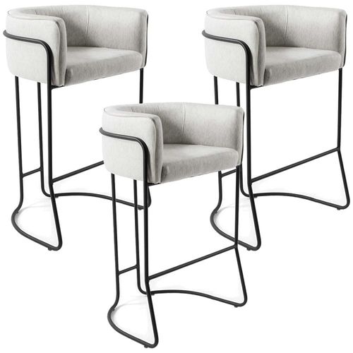Kit 03 Banqueta Decorativa Fixa Base de Aço Preto Betina D02 Linho Creme A-48 - Lyam Decor