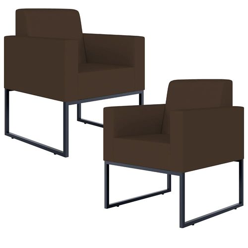 Kit 02 Poltronas Decorativas Sala e Recepção Base Fixa de Metal Helô L02 Suede Marrom - Lyam Decor