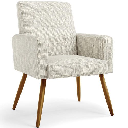 Poltrona Decorativa Para Sala De Estar Maria W01 Pés Palito Linho Champagne - Lyam Decor