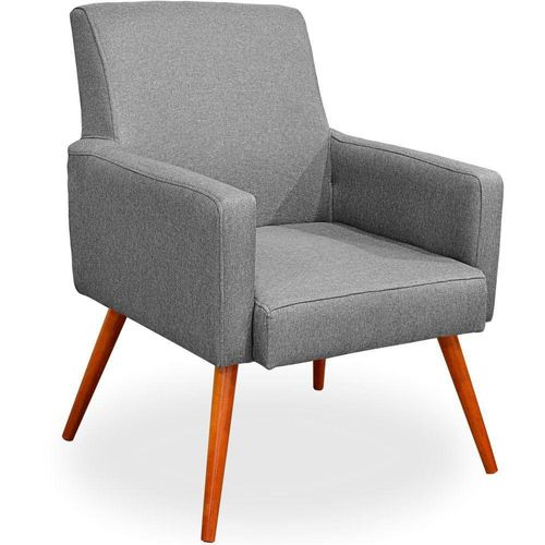 Poltrona Decorativa Para Sala de Estar Maria W01 Linho Cinza Escuro - Lyam Decor