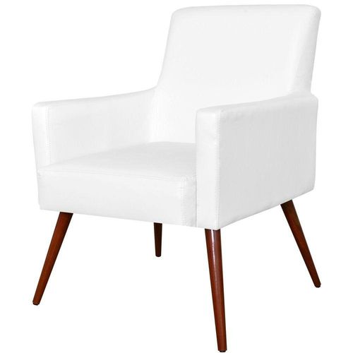 Poltrona Decorativa Para Sala de Estar e Recepção Maria W01 Pés Palito Corino Branco - Lyam Decor