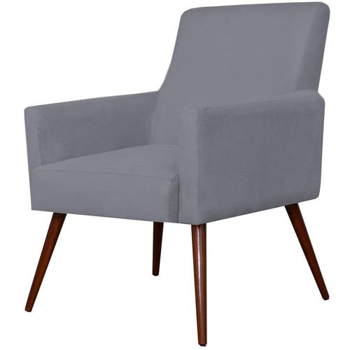 Poltrona Decorativa Para Sala de Estar e Recepção Maria W01 Pés Palito Suede Cinza - Lyam Decor