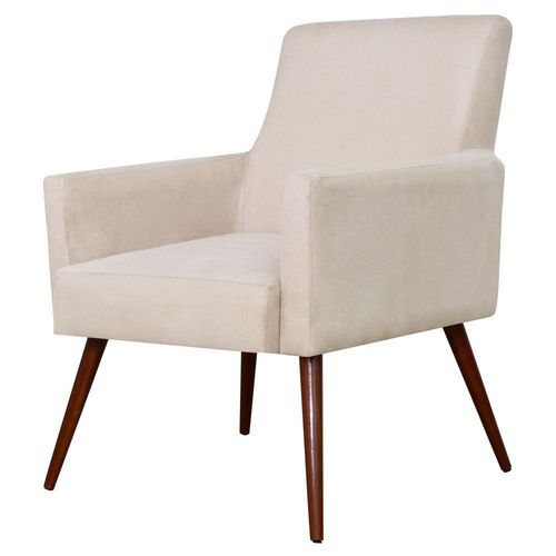 Poltrona Decorativa Para Sala de Estar e Recepção Maria W01 Pés Palito Suede Bege - Lyam Decor