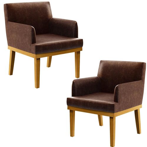 Kit 2 Poltronas Decorativas Para Sala De Estar E Recepção Beatriz W01 Couríssimo Marrom - Lyam Decor