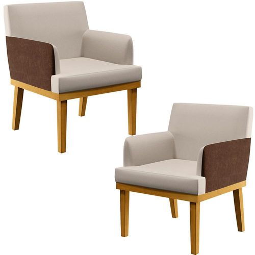 Kit 2 Poltronas Decorativas Para Sala De Estar Beatriz W01 Linho Cru Couríssimo Marrom - Lyam Decor