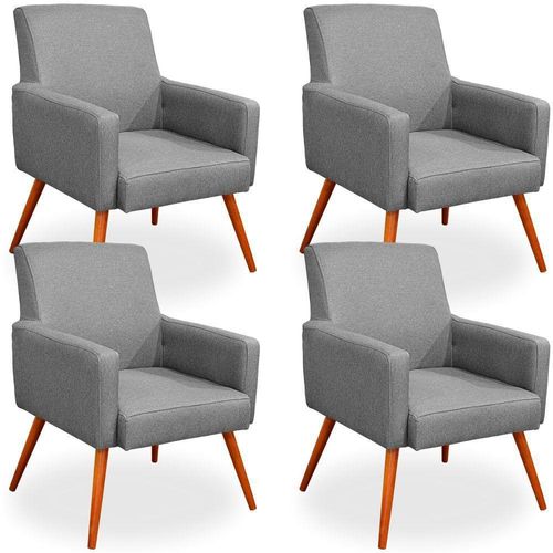 Kit 04 Poltronas Decorativas Para Sala de Estar Maria W01 Linho Cinza Escuro - Lyam Decor