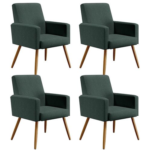 Kit 04 Poltronas Decorativas Para Sala de Estar e Recepção Maria W01 Linho Verde Musgo - Lyam Decor