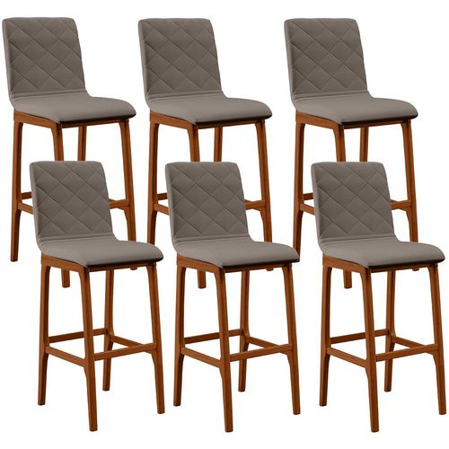 Kit 06 Banquetas Altas Para Cozinha Sala de Jantar Fixa Zoe B04 Linho Bege - Lyam Decor