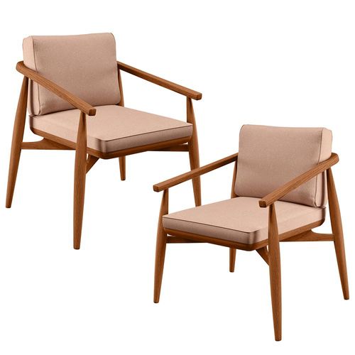 Kit 02 Poltronas Decorativas Sala de Estar com Cintas de Corano Lavínia B04 Linho Rosê - Lyam Decor