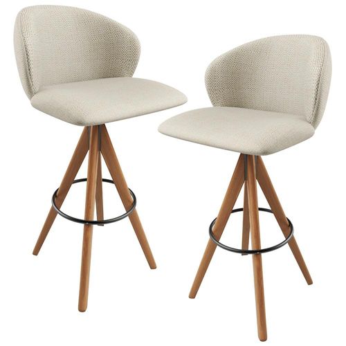 Kit 02 Banquetas Alta Bar Cozinha Sala de Jantar Bar Mia L02 Linho Champagne - Lyam Decor