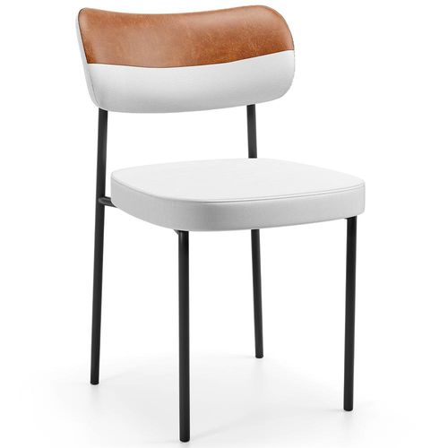 Cadeira Decorativa Para Sala De Jantar Melina L02 Faixa Couríssimo Camel Facto Branco - Lyam Decor