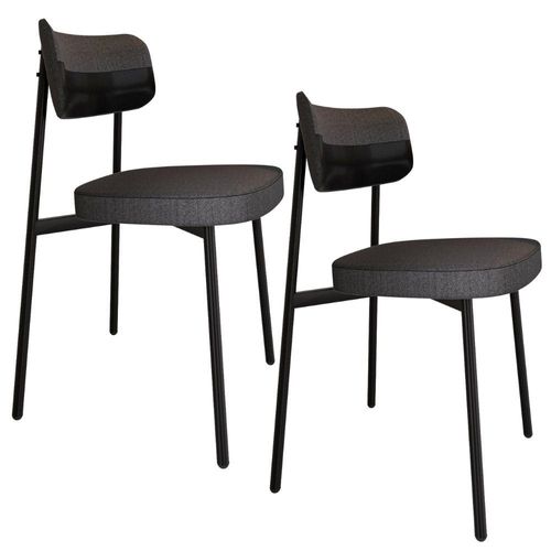 Kit 02 Cadeiras Estofada Para Sala de Jantar Astrid Preto C01 Linho Preto Courino Preto - Lyam Decor