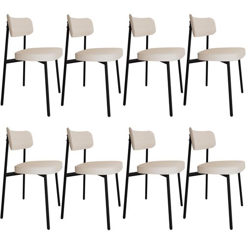 Kit 08 Cadeiras Estofada Para Sala de Jantar Astrid Preto C01 Linho Palha - Lyam Decor