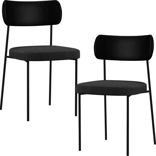 Kit 02 Cadeiras Estofadas Para Sala De Jantar Melina L02 Couríssimo Preto Linho Chumbo - Lyam Decor