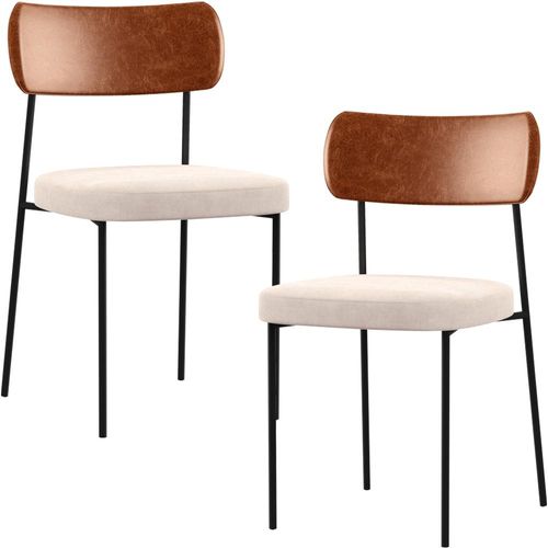 Kit 02 Cadeiras Estofadas Para Sala De Jantar Melina L02 Couríssimo Camel Suede Bege - Lyam Decor