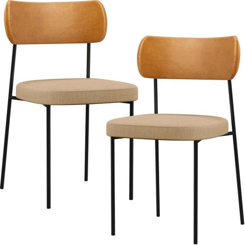 Kit 02 Cadeiras Estofadas Para Sala De Jantar Melina L02 Couríssimo Whisky Linho Bege Escuro - Lyam Decor