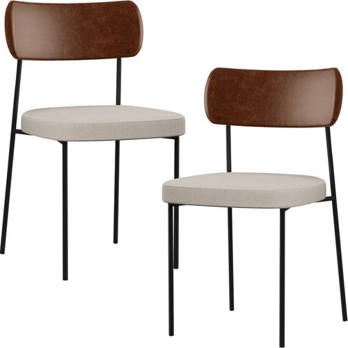 Kit 02 Cadeiras Estofadas Para Sala De Jantar Melina L02 Couríssimo Marrom Linho Cru - Lyam Decor