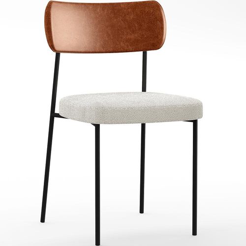 Cadeira Decorativa Estofada Para Sala De Jantar Melina L02 Couríssimo Camel Bouclê Creme - Lyam Decor