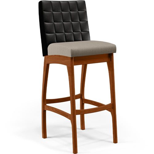 Banqueta Alta Para Cozinha Sala De Jantar Fixa Mila B04 Couríssimo Preto Linho Bege - Lyam Decor