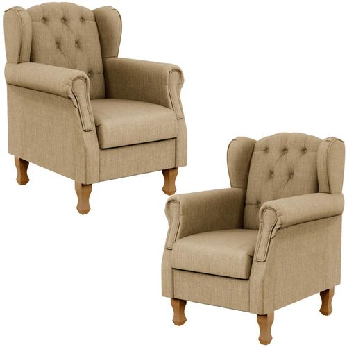 Kit 02 Poltronas Decorativa Para Sala De Estar Yara P02 Linho Bege Escuro - Lyam Decor